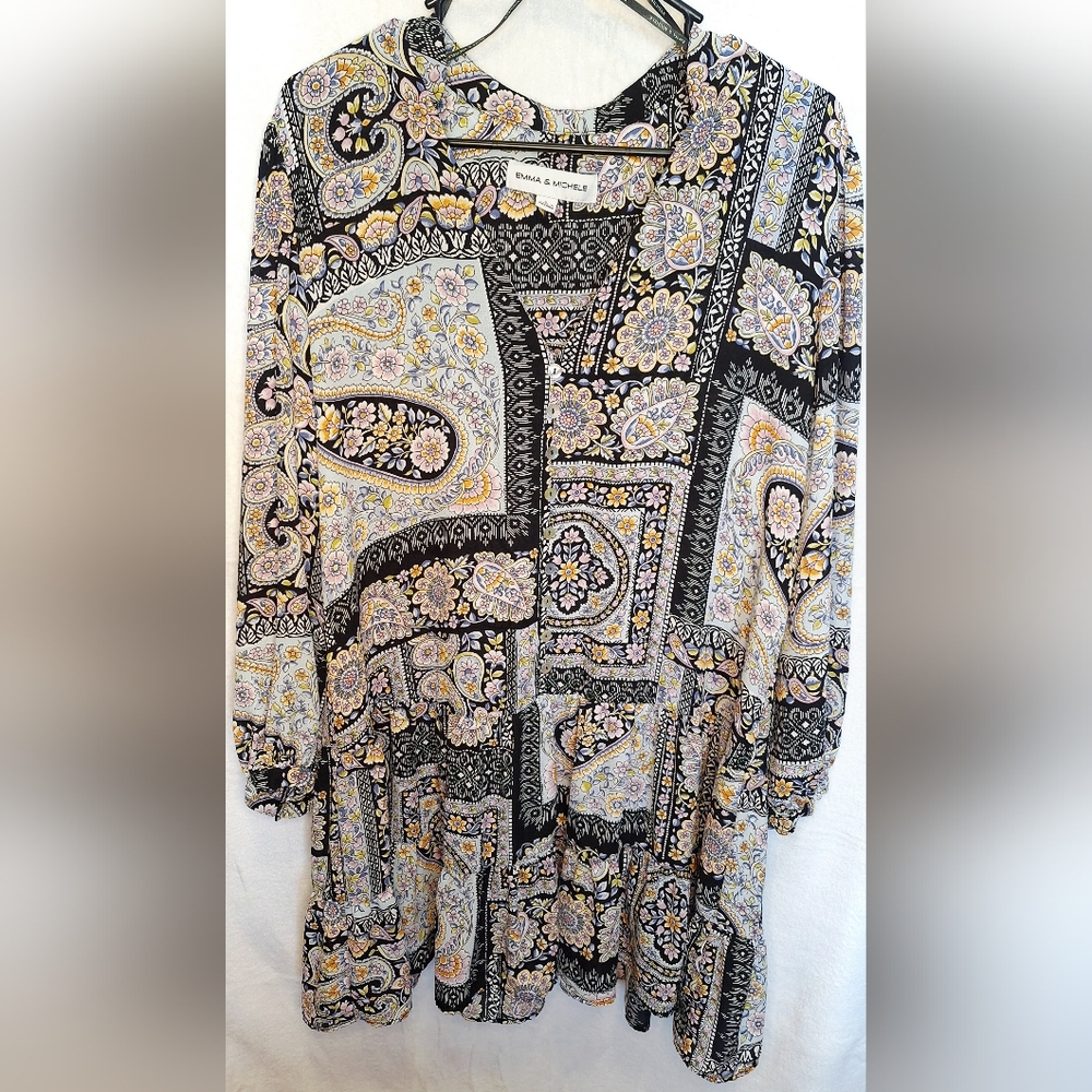 Emma & Michele Black and Cream Midi Paisley Dress  - L
